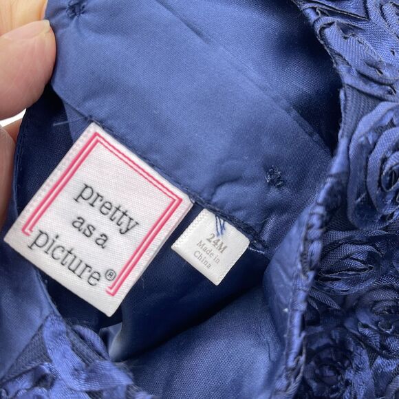 Pretty As A Picture Girl's Navy Floral Sleeveless Formal Party Dress Size 24M - Picture 5 of 9